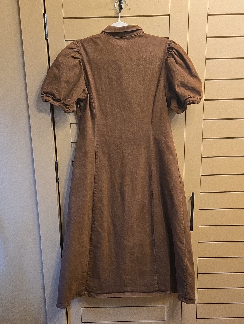Hyacinth House Brown Puff Sleeve Front Zip Midi Dress Size XXL (see Meas) - Picture 7 of 8